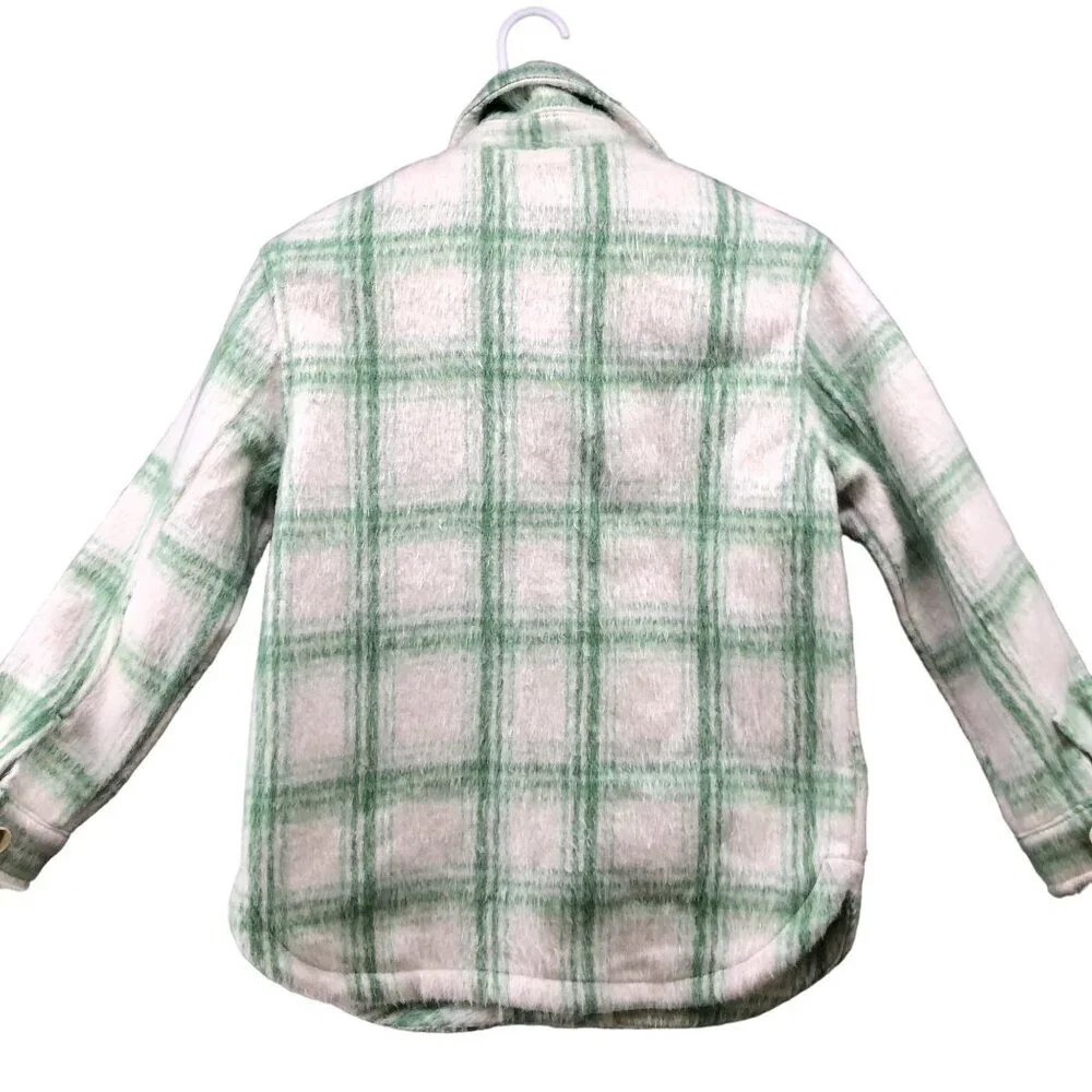 Primark Kids Girls Size 9-10 Years 140 cm Shacket Green White Plaid‎ Fuzzy Fall